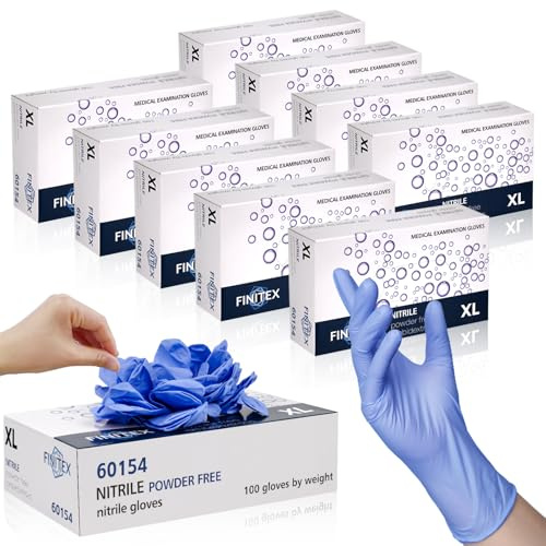 FINITEX Disposable Nitrile Exam Gloves 1000 PCS - 3.2mil Ice Blue Powder-free Latex-Free Examination Home Cleaning Food Gloves (L)