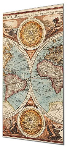 banjado Glas Magnettafel (50 x 100cm) - Magnetwand Glas - Magnetpinnwand als Memoboard - Pinnwand Magnettafel Küche, Büro, Kinderzimmer - Historische Weltkarte
