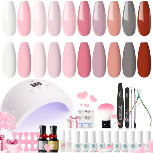 RSTYLE UV Nagellack Set mit Lampe 48W, 12PCS Farben Nagelset Gelnägel Starterset Nagellack Set mit UV Lampe Nagel Gel Starterset Nail Art Maniküre Rot Rosa Weiß