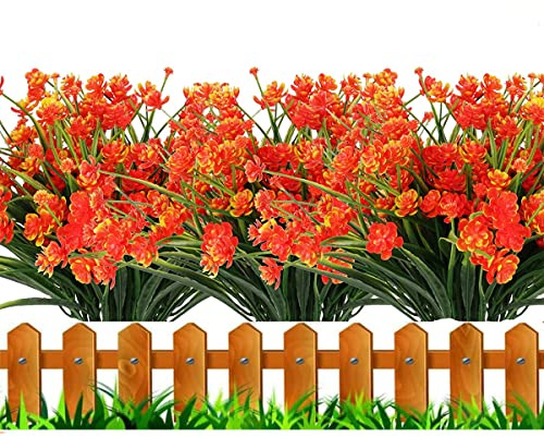 HBell 12 Stück künstliche Blumen Outdoor-Dekorationen,grüne Sträucher,Pflanzen,künstliche Kunststoffblumen,UV-beständig, kein Verblassen,künstliche Blumen,Veranda,Dekoration (Sonnenuntergang)