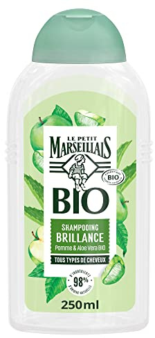 Le Petit Marseillais Shampooing Certifié BIO Pomme & Aloe Vera, 240 ml | Shampoing brillance adapté pour tous types de cheveux, 98 % d'origine naturelle, sans sulfate et sans silicone