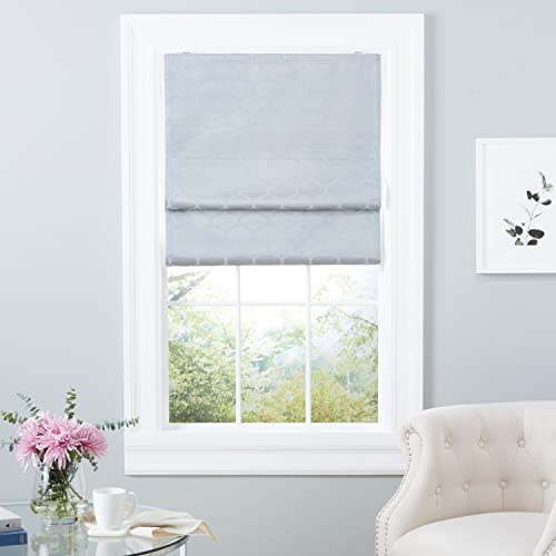 Exclusive Home Montague Trellis Total Blackout Roman Shade, 27x64, Silver