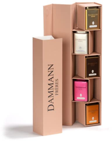 Dammann Frères | Coffret Iris | Cofanetto Tè e Tisane Assortito | Scatola Regalo 5 Sapori in Lattine Metallo | Foglia - 150 Gr