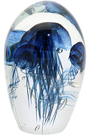 ROCKING GIFTS Briefbeschwerer, ovale Glaskugel, Quallen, Dunkelblau, 9 x 16 cm, dekoratives Element, Schreibtisch