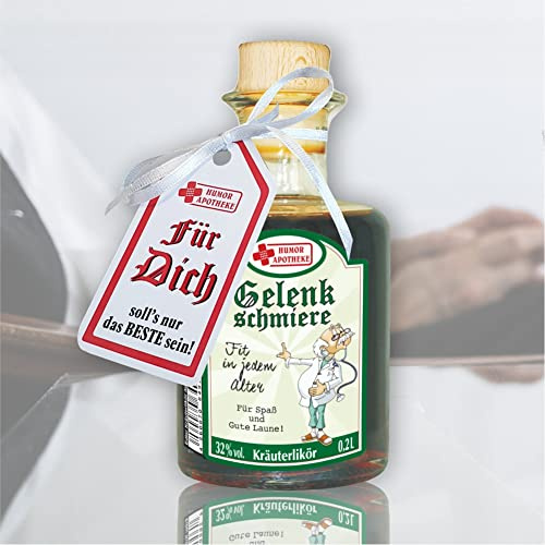 Kräuterlikör oder Pfefferminzlikör Gelenkschmiere Fit im Ruhestand stärkt Körper und Geist | Geschenk zum Ruhestand für Rentner Opa | Humorapotheke Spaßmedizin (Apothekerflasche Gelenkschmiere Arzt)