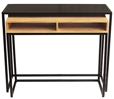 Miliboo Console Bureau d'appoint avec rangements casiers en Bois manguier Massif et métal Noir L100 cm YPKA