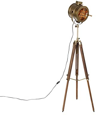 QAZQA Industrial Lámpara de pie trípode bronce con foco de estudio de madera - Radient/Acero Alargada Adecuado para LED Max. 1 x 40 Watt