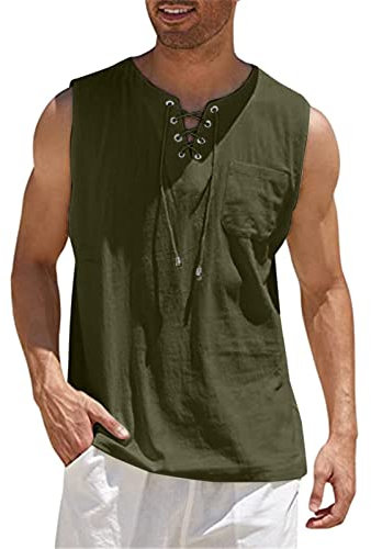 PODOLIXIA Herren aus Leinen Tank Tops Casual Sports Tank-Top Muskelshirts Fahrrad Tshirts Ärmellos Tankshirts Schnelltrocknende Stringer Sportbekleidung Jungen Unterhemden…