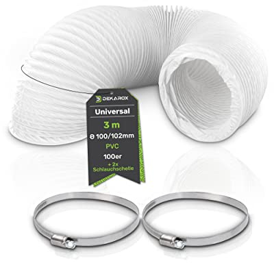 DEKAROX 3m PVC Abluftschlauch Ø100/102mm flexibel mit Schellen für 100er Klimaanlage Ablufttrockner Wäschetrockner Dunstabzugshaube