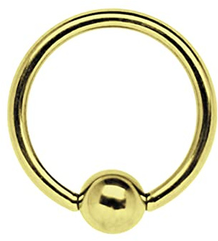 Intim Schmuck BCR Piercing Ring Stahl PVD 18 kt. Hartvergoldung in 1,2 mm mit Klemm-Kugel