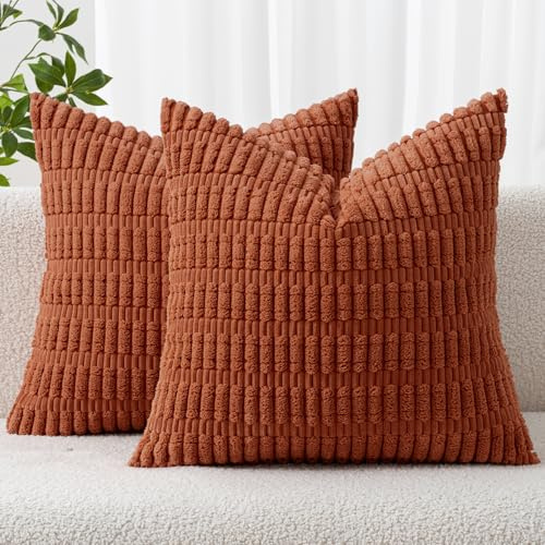 MIULEE 2er Set Kissenbezug 50×50cm Kordsamt Ähren Karamell | Weich Dekorativ Modern Boho Stil Pflegeleicht Langlebig Vielseitig Für Sofa Wohnzimmer Schlafzimmer Und Gästezimmer
