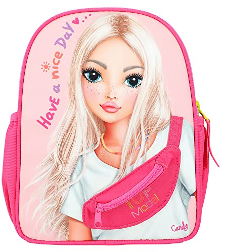 Depesche 12269 TOPModel Happy Application - Rucksack in Rosa, mit Model-Motiv und Crossbag-Applikation, Tasche mit verstellbaren Trägern