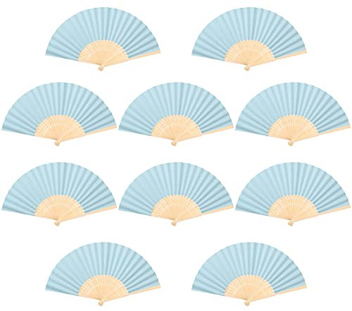 Katutude Set di 10 ventagli di carta pieghevoli, scomparti pieghevoli, scomparti di carta cinese, decorazione per matrimoni, feste, feste, feste, decorazioni per la casa, colore azzurro