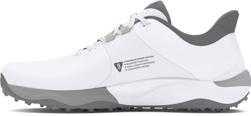 Under Armour Zapato de golf ancho sin pinchos Drive Pro para hombre, (100) Blanco/Blanco/Metálico Gun Metal, 9 Wide