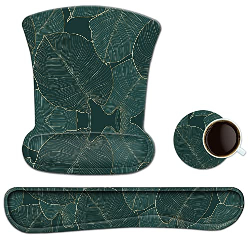 Mauspad mit Handauflage, Mauspad mit Gelkissen und Ergonomische Memory Foam Tastatur Handgelenkauflage Set Mit Untersetzer, Wasserdicht Mausunterlage für Computer und Laptop