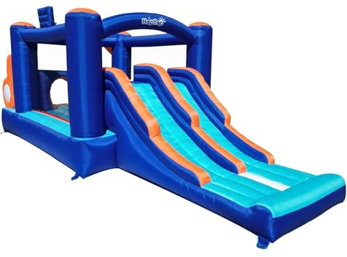 Hapcap Château Gonflable,Adapté pour 4 Enfants de 3 à 10 Ans - Double Toboggans de Course, Trampoline, Tunnel et Murs d'escalade pour Fête Intérieur Extérieure,avec Soufflerie (5.2 x 2.3 x1.8m)