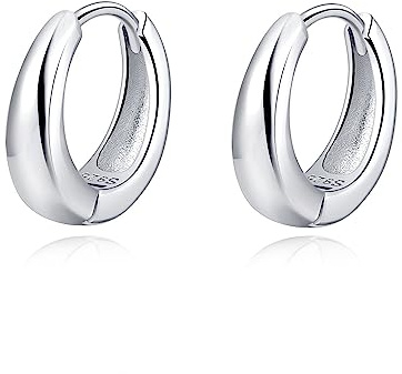 Reffeer Massive Creolen aus 925er-Sterlingsilber, klobige Creolen für Damen, Ohrringe, dicke Creolen, tropfenförmige Creolen (A-Silber)