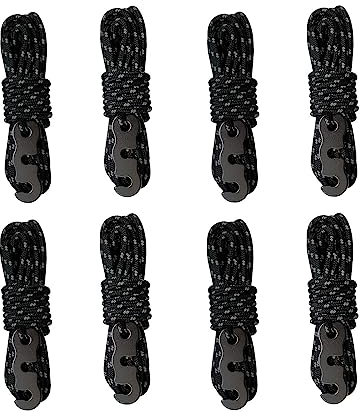 Flowden Tent Wind Ropes with Tensioners Cord Adjuster, 8pcs 13ft Reflective Rope for Camping, Hiking, Canopy Shelter, Outdoor Activity(Black)