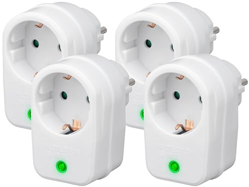 Goobay 51270 Netz-und Überspannungsschutz, Steckdosenadapter, Schutzkontaktsteckdose, weiß, 230 V, max. 3500 W (Packung mit 4)