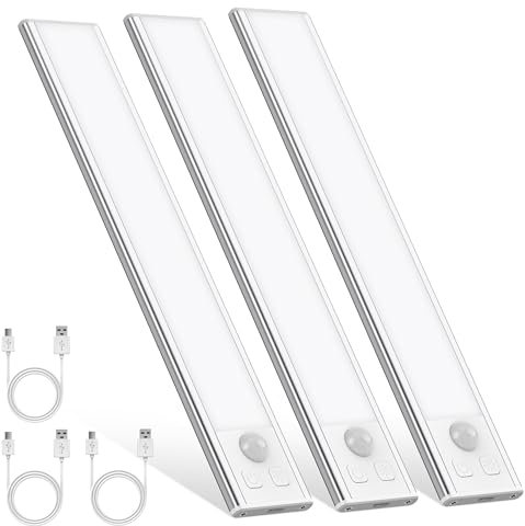 OUILA Luce Armadio LED, Armadio Led con Sensore di Movimento, 20.5CM Magnetica Ricaricabile Luce Led Sottopensile Dimmerabile Lampada per Cucina Scale Soggiorno Bagno Camere da Letto