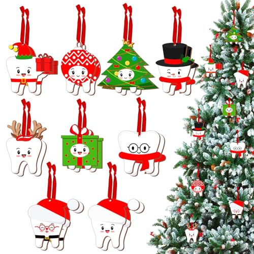 Hoteam 36 Stück Weihnachtszahn-Ornamente für Baum, doppelseitiger Druck, Weihnachtsgeschenke für Zahnarzt, Labor, Techniker (niedliche Zähne)
