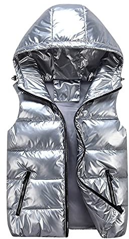 Doudoune sans Manches Femme à Capuche Zippée - Veste Duveteuse Courte Matelassée Légère - Manteau Hiver Chaud Chic Blouson