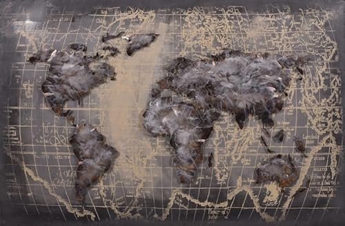 Varilando 3-D Bilder indoor handgefertigt Metall diverse Motive und Größen nostalgisch vintage (3D Metallbild Weltkarte, grau (120 x 80 x 5 cm))
