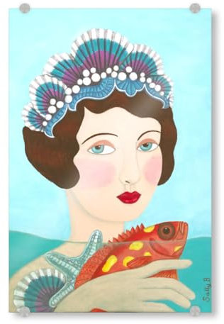 artboxONE Acrylglasbild 45x30 cm Menschen Frau und Muscheln Bild hinter Acrylglas - Bild meeresdruck Marine Meer