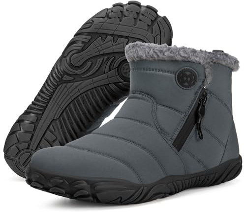 Barefoot Botas Hombre Mujer Invierno Cálido Minimalista Cómodas Forrados Botines de Nieve Caliente Zapatos Fur Forro Aire Libre Boots, Gris Oscuro, 45 EU