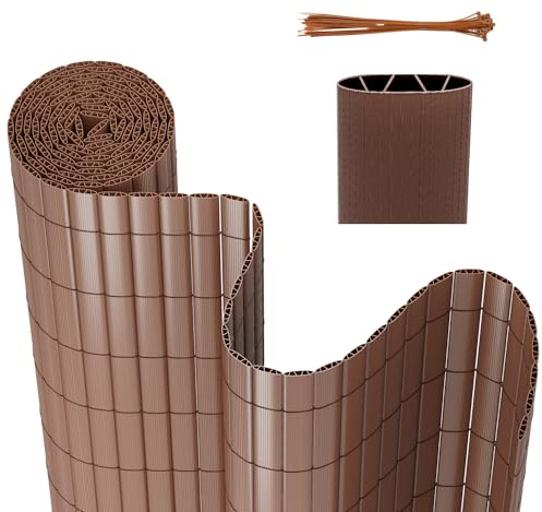 Gimisgu PVC Sichtschutzmatte 160 x 400 cm, Standard Sichtschutz, W-Struktur Verstärkung Innen, Wasserdicht Balkon Sichtschutz mit Kabelbindern, Balkonverkleidung Windschutz, Braun