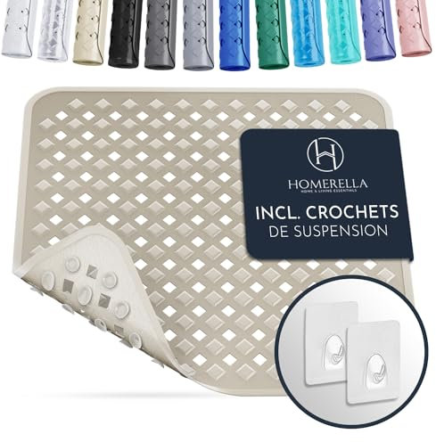 homerella® Tappeto doccia antiscivolo 53x53cm [INCL. Ganci] - Tappetino doccia antiscivolo sensibile alla pelle - Tappeto per doccia antiscivolo rettangolare - Tappetini antiscivolo per doccia