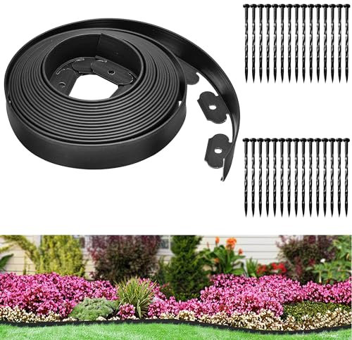Bordura per Aiuola, Bordi da Giardino Flessibile in Plastica 10m x 5cm(LxH) [30 Ancoraggi a Terra] Recinzione Prato Bordo Giardino Bordi Aiuole (10m x 5cm)