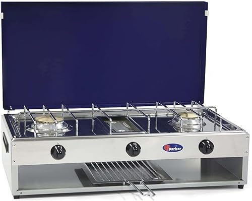 Cuisinière à gaz méthane 2 brûleurs avec grill inox avec soupape de sécurité pour usage intérieur Cfparker mod 552RSGBm Couleur Gris Bleu