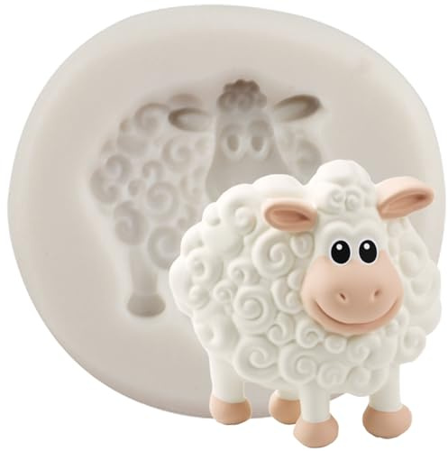 MINFEIDMS Moule en silicone 3D en forme d'animal mignon en forme de mouton pour décoration de gâteau en sucre décoration de cupcakes, pâte à sucre, pâte à sucre, pâte polymère