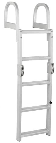 5 Step Boat Folding Ladder, Dock Ladder, Pontoon Ladder, Aluminum Anti Oxidation Robust Construction Slip Resistant with 200KG Load Capacity, for Ocean Yachts Ships Swimming Pools