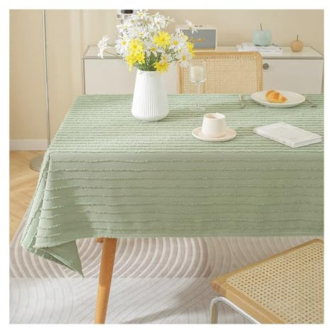 Epinki 135x200CM Tischwäsche, Tischdecke Streifen Baumwolle Leinen, Abwaschbare Tischdecke Camping Wasserabweisend Geeignet für Home Küche Dekoration, Verschiedene Größen, Grün