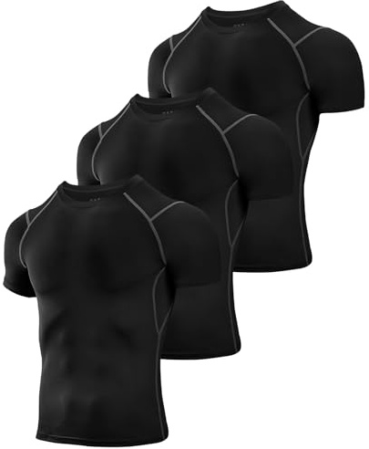 Niksa Lot de 3 débardeurs de compression à manches courtes pour homme avec design en maille, séchage rapide, couche de base pour le gym, les sports, le fitness, le cyclisme, l'entraînement, XL