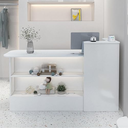 Einzelhandelstheke Rezeptionstrese Rezeptionszimmertisch Einzelhandelstheke mit Ausstellungsregal und Abschließbaren Schubladen für Kasse Lobby Salon Einzelhandel Kl(Size:120cm Left,Color:Reines Weiß)