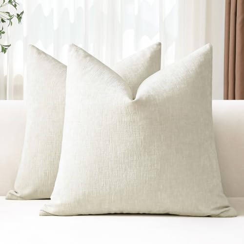 JOTOM 2er Set Chenille Kissenbezüge, Dekorative Weich Einfarbig Wurf Kissenbezug Moderne Kissenhüllen Sofakissen Dekokissen Zierkissenbezug für Wohnzimmer Schlafzimmer Deko (40x40cm, Creme Weiß)
