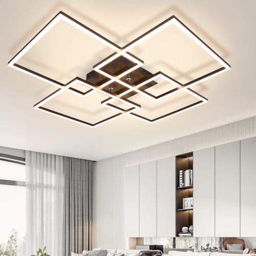 Homefire Deckenleuchte LED Deckenlampe Wohnzimmer - 4 Schwarz Rahmen Schlafzimmerlampe Modern Wohnzimmerlampe 32W 3000K Küchenlampe Warmweiß Esszimmerlampe Rechteckig Design für Schlafzimmer Esszimmer