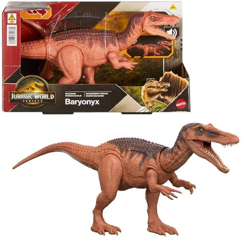 Mattel Jurassic World: El Renacer, Baryonyx Rugido salvaje, Dinosaurio con ataque de mordisco en múltiples direcciones y sonido controlado con la cola, diseño articulado y juego digital, JGC79