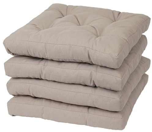 Viste tu hogar Pack 4 Cojines para Silla, 45x45x5 CM, Efecto Tridimensional, Relleno de 100% Poliéster, Ideal para Comedor, Terraza, Sala y Restaurante, Color Beige, Fabricado en España