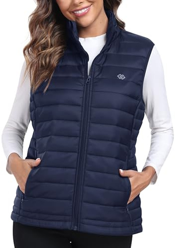 MoFiz Chaleco Mujer Acolchado sin Mangas con Cremallera Mujer Chaleco con Capucha y Bolsillos Navy Blue XL