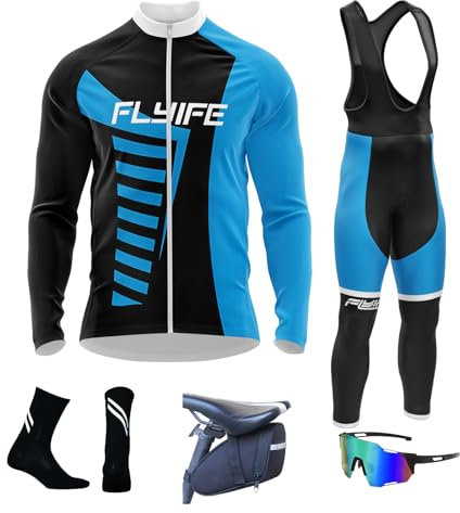 FLYIFE Winter Fahrradbekleidung Herren Fahrrad Jacke Herren Langarm Radtrikot Set Winter Radsportanzüge mit 8D Gel Gepolsterten Trägerhosen (TYP-12,4XL)