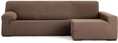 ECOMMERC3 | Copridivano Chaiselongue Braccio Lungo Destra Super Elastico Bielastico - Copridivano Chaiselong Colore Marrone con Schiume di Fissaggio e Gomme di Valida Regolazione Destra o Sinistra