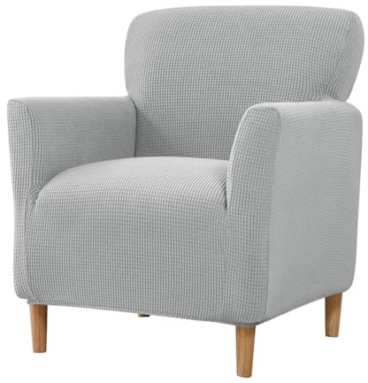 Mateju Sesselbezug Stretch Sofa Überzug Druckt Sesselhusse mit Armlehne, Clubsessel Sessel Bezug Sesselbezüge Stretch Abnehmbar und Waschbar Antirutsch Hussen Für Sessel (hellgrau)