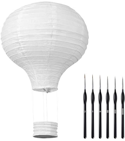 Lanterna di carta rotonda da 30 cm, lanterna mongolfiera da appendere, lanterne di carta, con 1 set di pennelli neri lucidi, colore bianco, per matrimoni, feste, compleanni, feste