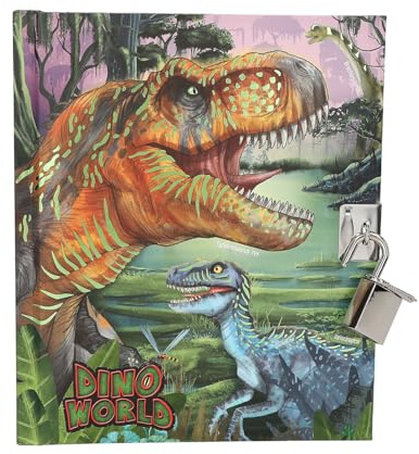 Depesche 13244 Dino World-dagbok med lås, bok med dinosauriemönster och 192 randiga och färgillustrerade sidor, flerfärgad, en storlek