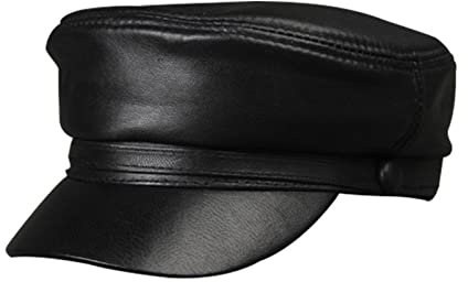 Lederkappe Black Army Hat Frauen Echtes Leder Casual Mili-Tary Caps Männer Vintage Echtleder Luxus Klassische Lederkappen aus echtem Leder(XL (57-58cm))