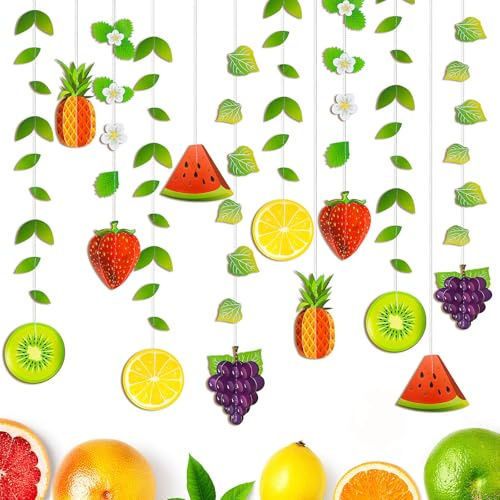 SONGTIY Lot de 12 bannières de Fruits, Guirlande décorative de Fruits d'été 3D, décoration de Fond Suspendue Twotti Frutti pour Anniversaire à thème, fête prénatale